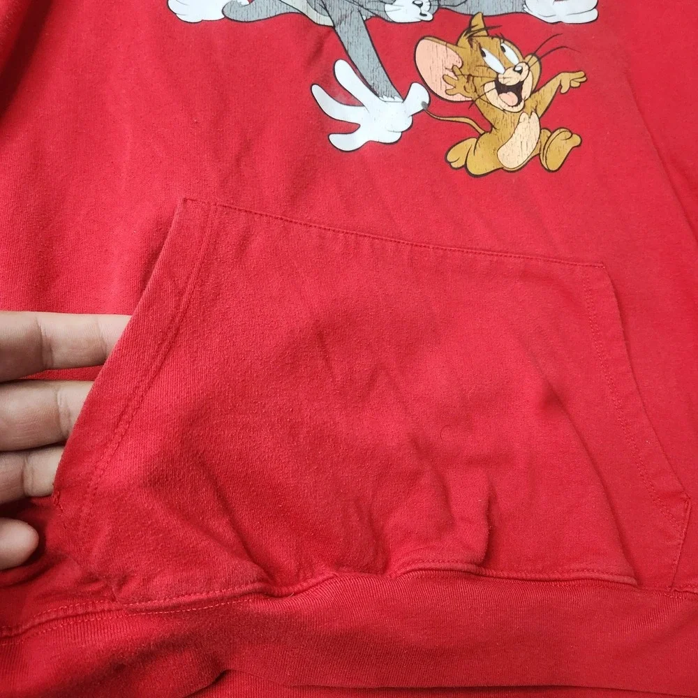 Tom & Jerry Hoodie Girls XXL 19 Yrs Red Pullover Drawstring Graphic Cotton Blend